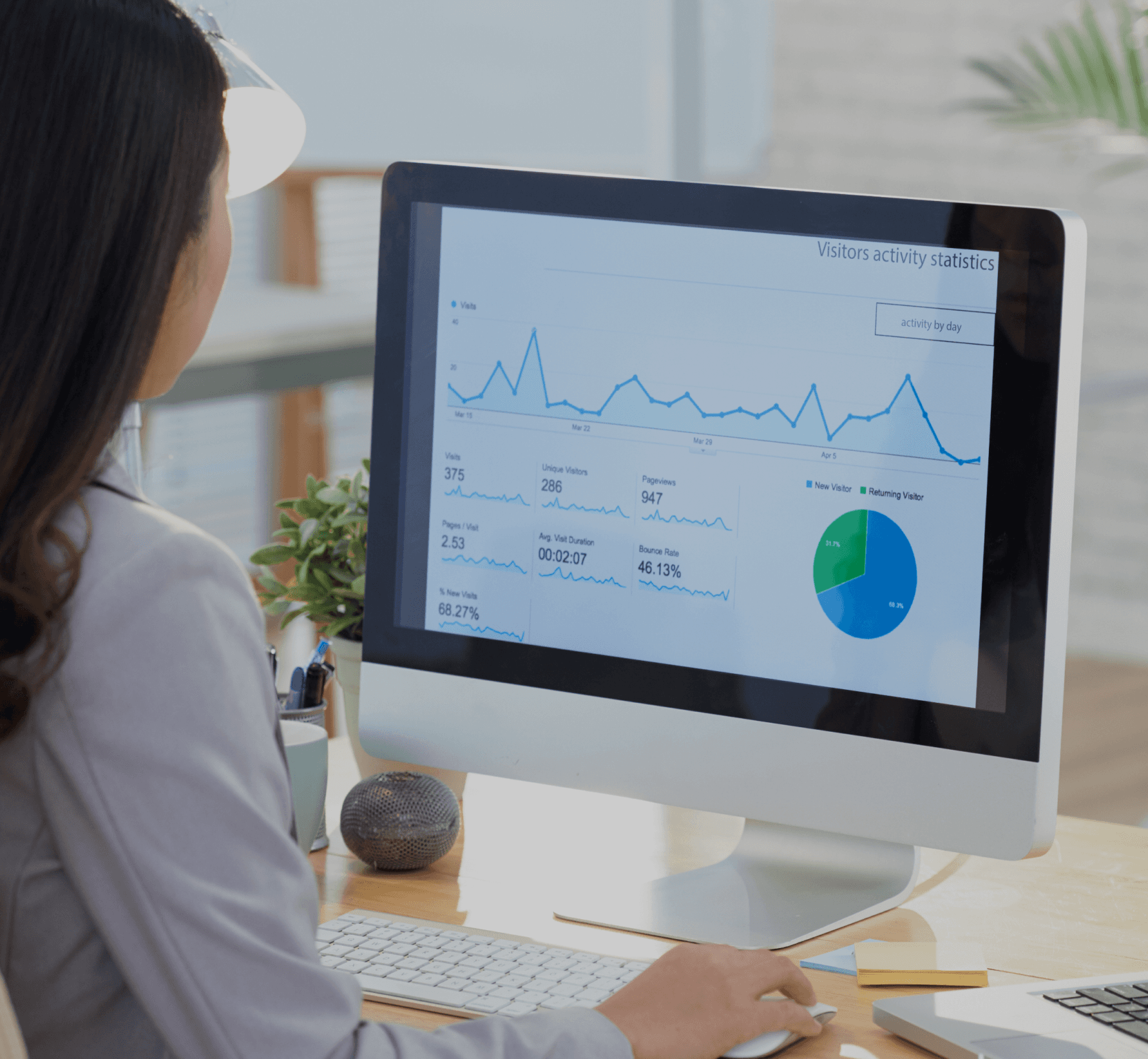 Professional reviewing analytics dashboard - automated outreach platform